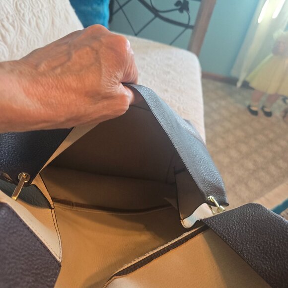 Steve Madden Colorblock Hobo Shoulder Bag Grey Taupe Black Gold Hardware - Picture 3 of 10